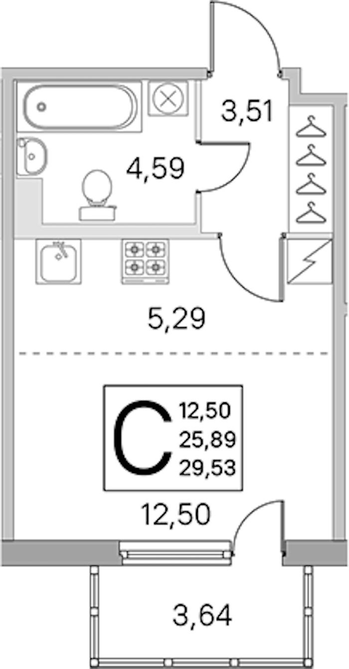Квартира студия 25.89 м², 1/5 эт., ЖК «ЮгТаун. Олимпийские кварталы»